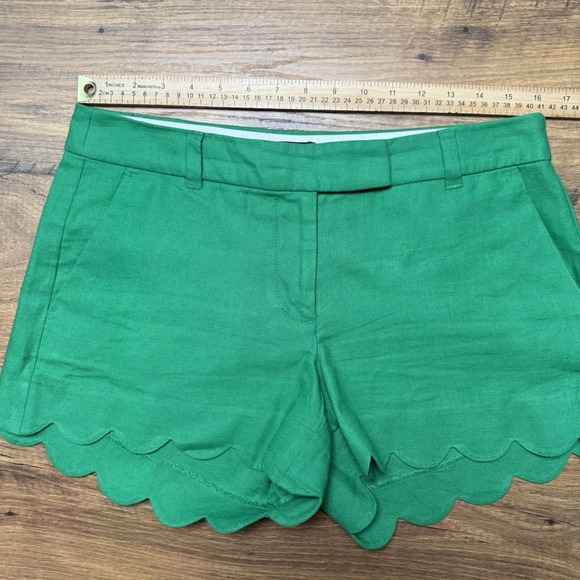 J Crew Linen‎ Cotton Blend Size 6 Scalloped Hem Kelly Green Womens Shorts - Picture 4 of 6